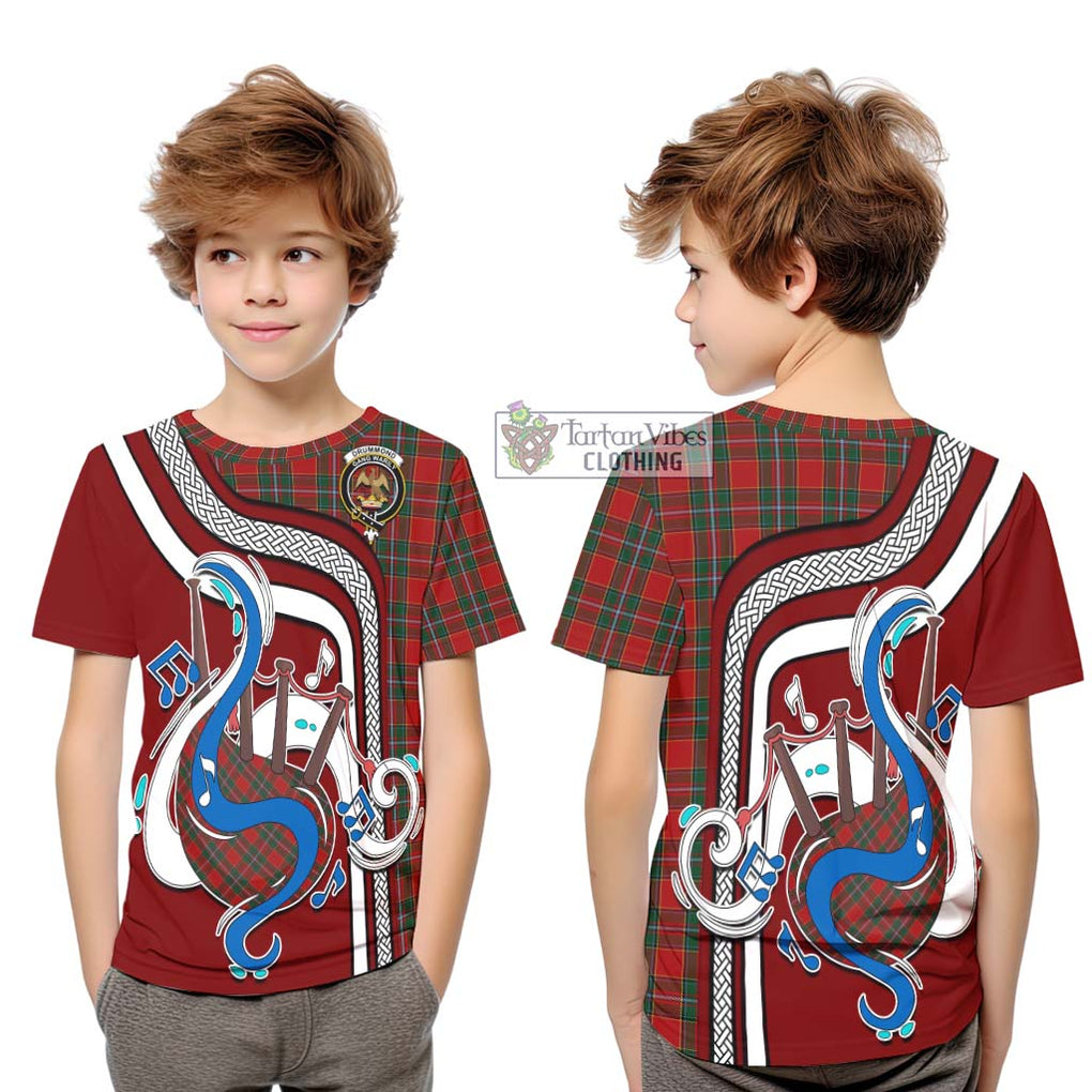 Tartan Vibes Clothing Drummond Ancient Tartan Kid T-Shirt with Epic Bagpipe Style