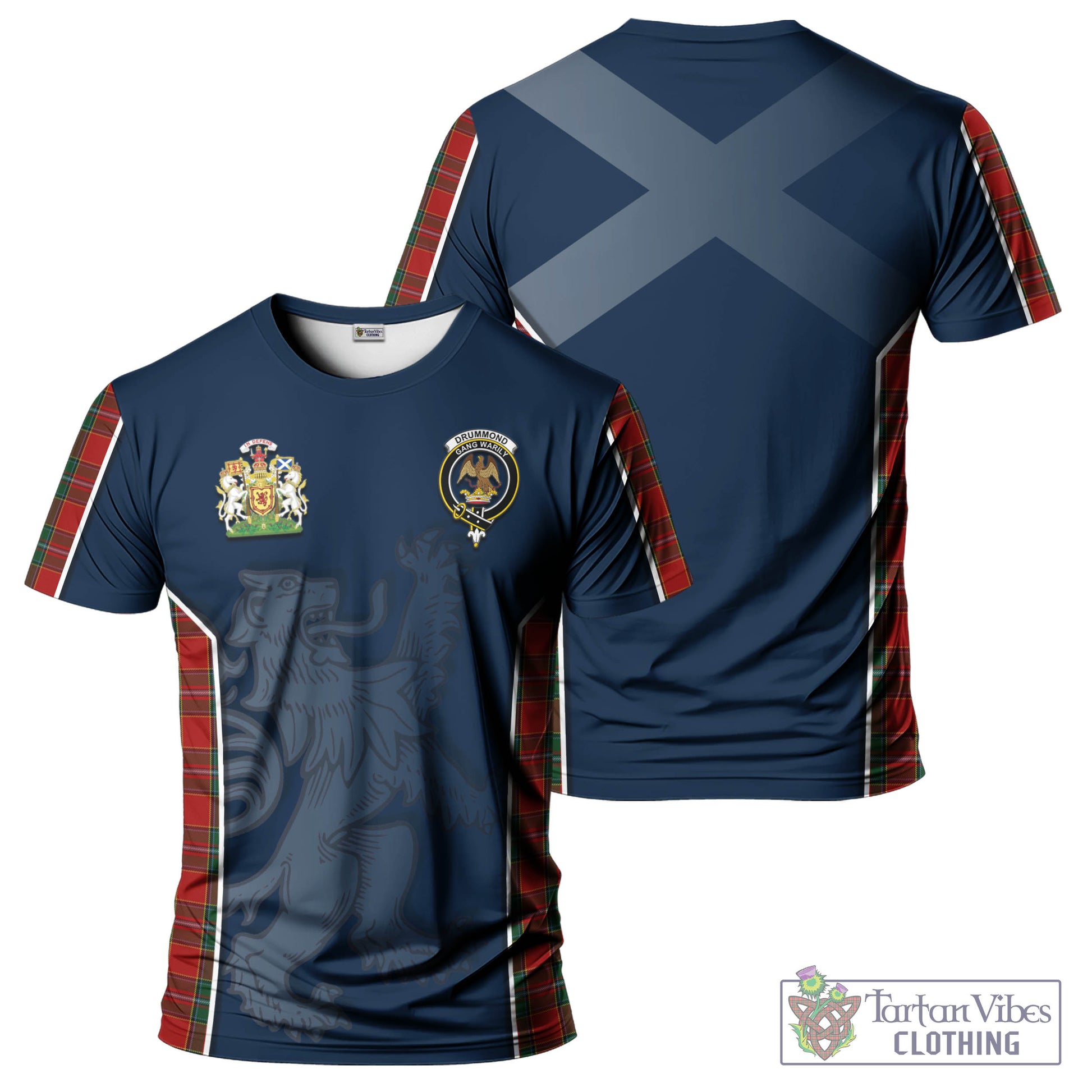 Tartan Vibes Clothing Drummond Ancient Tartan T-Shirt with Family Crest and Lion Rampant Vibes Sport Style