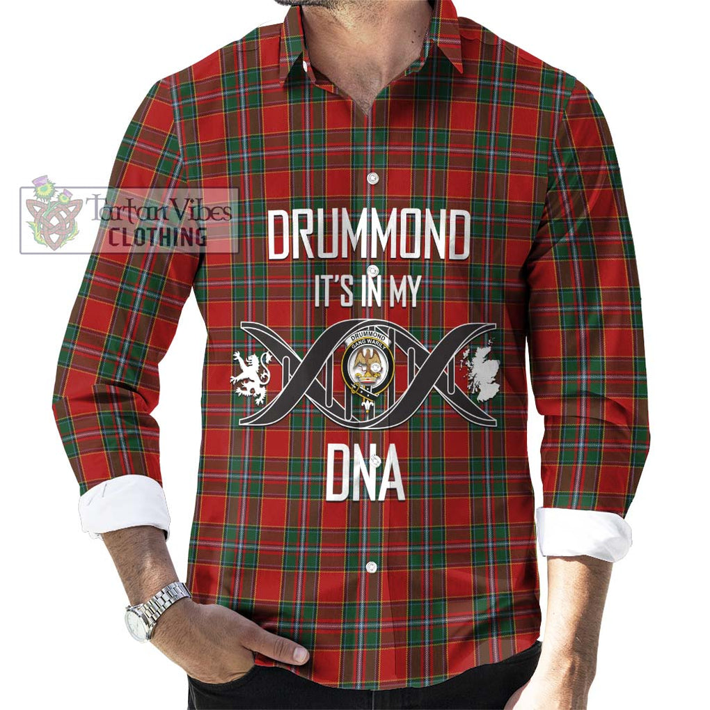 Drummond Ancient Tartan Long Sleeve Button Shirt with Family Crest DNA In Me Style Men's Shirt S - Tartanvibesclothing Shop