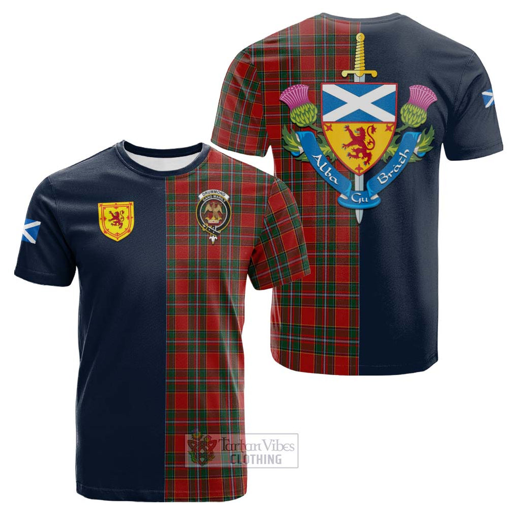 Tartan Vibes Clothing Drummond Ancient Tartan Cotton T-shirt with Scottish Lion Royal Arm Half Style