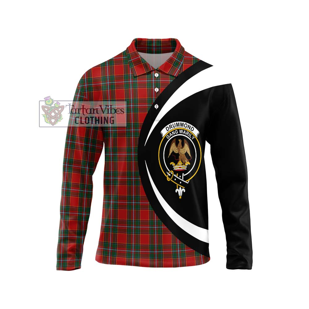 Drummond Ancient Tartan Long Sleeve Polo Shirt with Family Crest Circle Style Unisex - Tartan Vibes Clothing