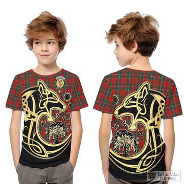 Drummond Ancient Tartan Kid T-Shirt with Family Crest Celtic Wolf Style