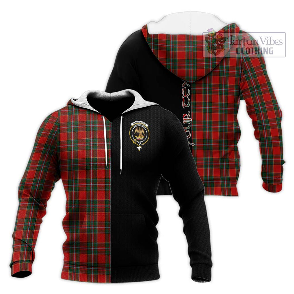 Drummond Ancient Tartan Knitted Hoodie with Family Crest and Half Of Me Style Unisex Knitted Pullover Hoodie - Tartanvibesclothing Shop