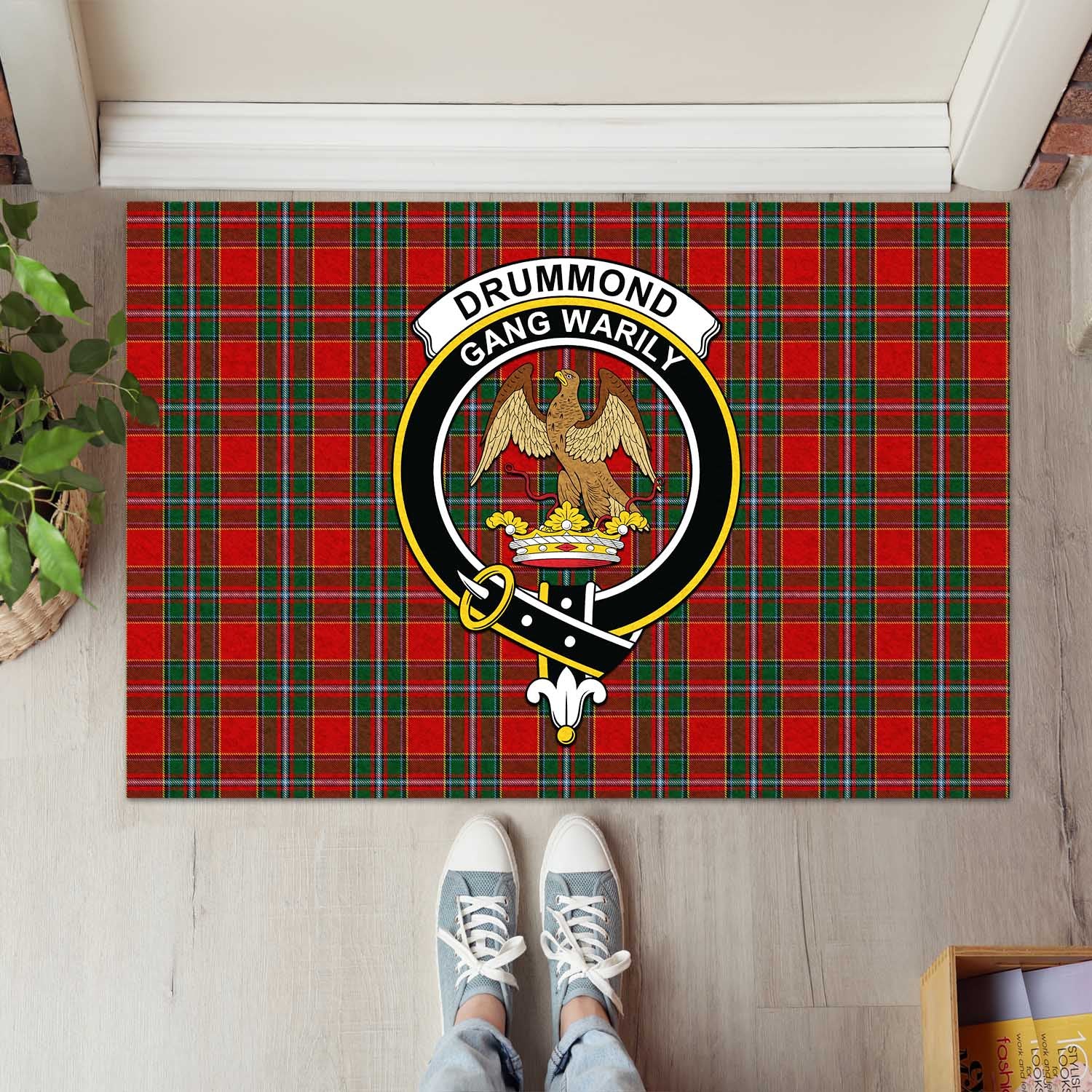 Drummond Ancient Tartan Door Mat with Family Crest - Tartanvibesclothing