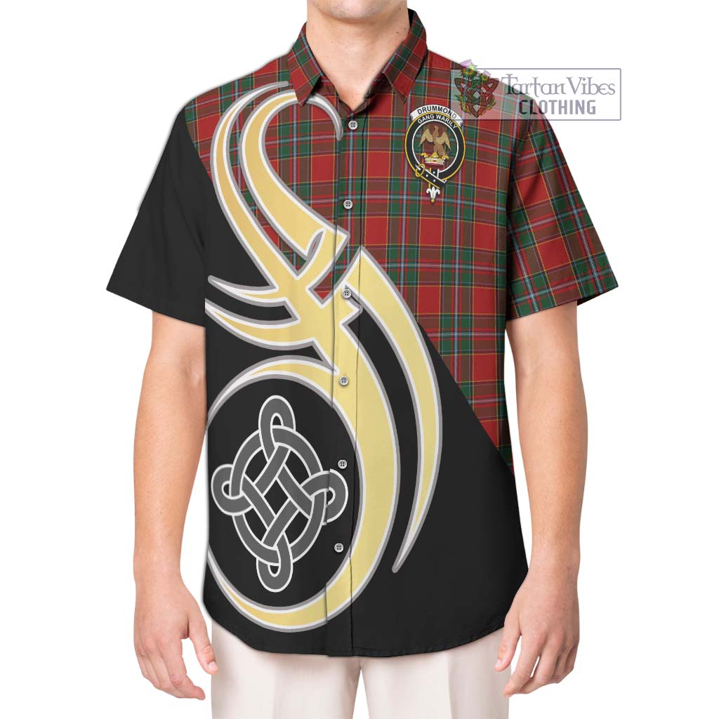 Drummond Ancient Tartan Short Sleeve Button Shirt with Family Crest and Celtic Symbol Style Kid - Tartan Vibes Clothing