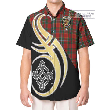 Drummond Ancient Tartan Short Sleeve Button Shirt with Family Crest and Celtic Symbol Style