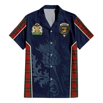 Drummond Ancient Tartan Short Sleeve Button Up Shirt with Family Crest and Scottish Thistle Vibes Sport Style