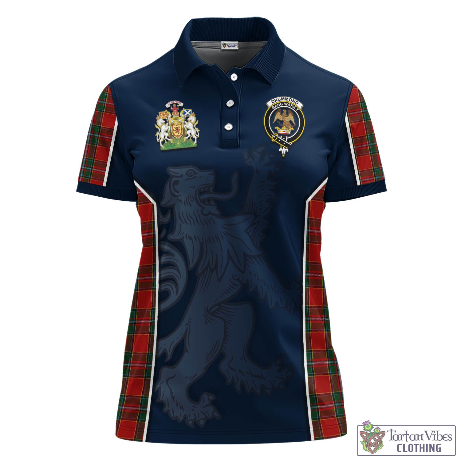 Drummond Ancient Tartan Women's Polo Shirt with Family Crest and Lion Rampant Vibes Sport Style - Tartan Vibes Clothing