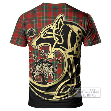 Drummond Ancient Tartan T-Shirt with Family Crest Celtic Wolf Style