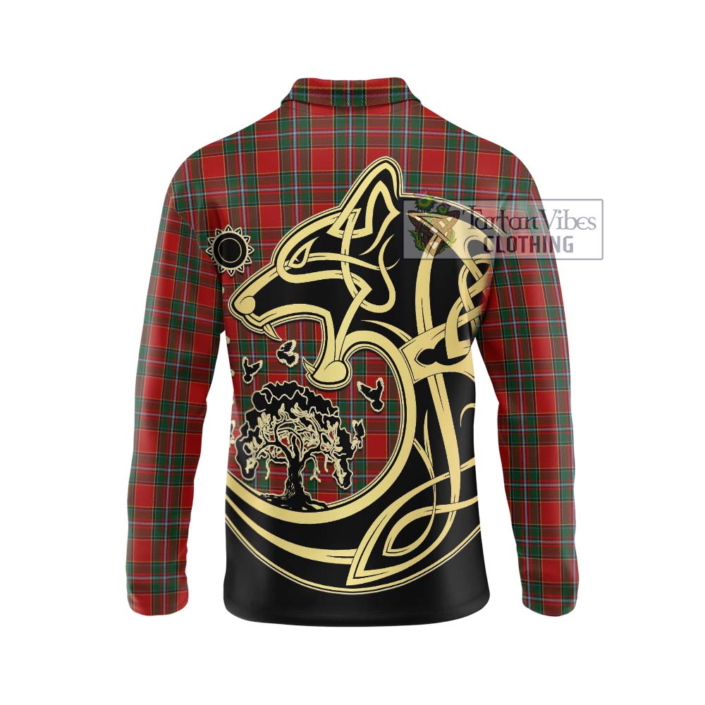 Drummond Ancient Tartan Long Sleeve Polo Shirt with Family Crest Celtic Wolf Style - Tartanvibesclothing Shop