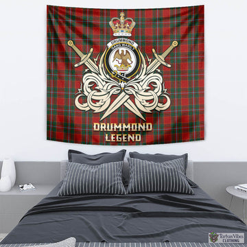 Drummond Ancient Tartan Tapestry with Clan Crest and the Golden Sword of Courageous Legacy