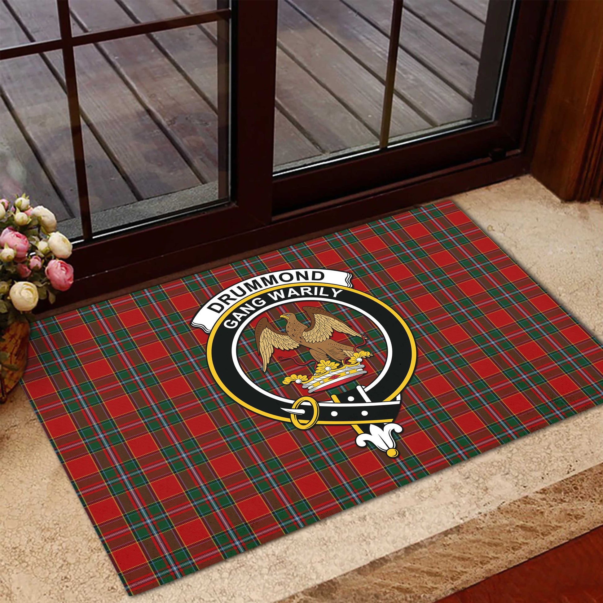 Drummond Ancient Tartan Door Mat with Family Crest - Tartanvibesclothing