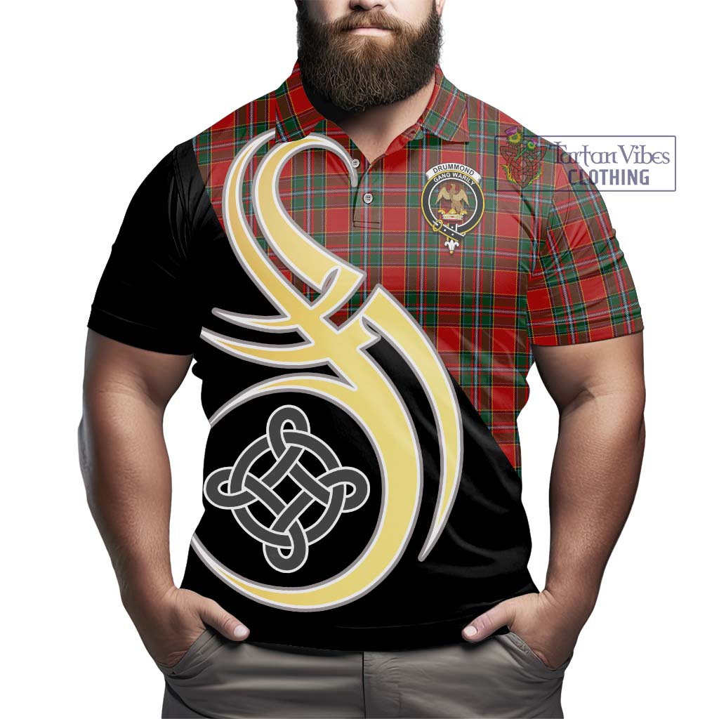 Drummond Ancient Tartan Polo Shirt with Family Crest and Celtic Symbol Style - Tartan Vibes Clothing