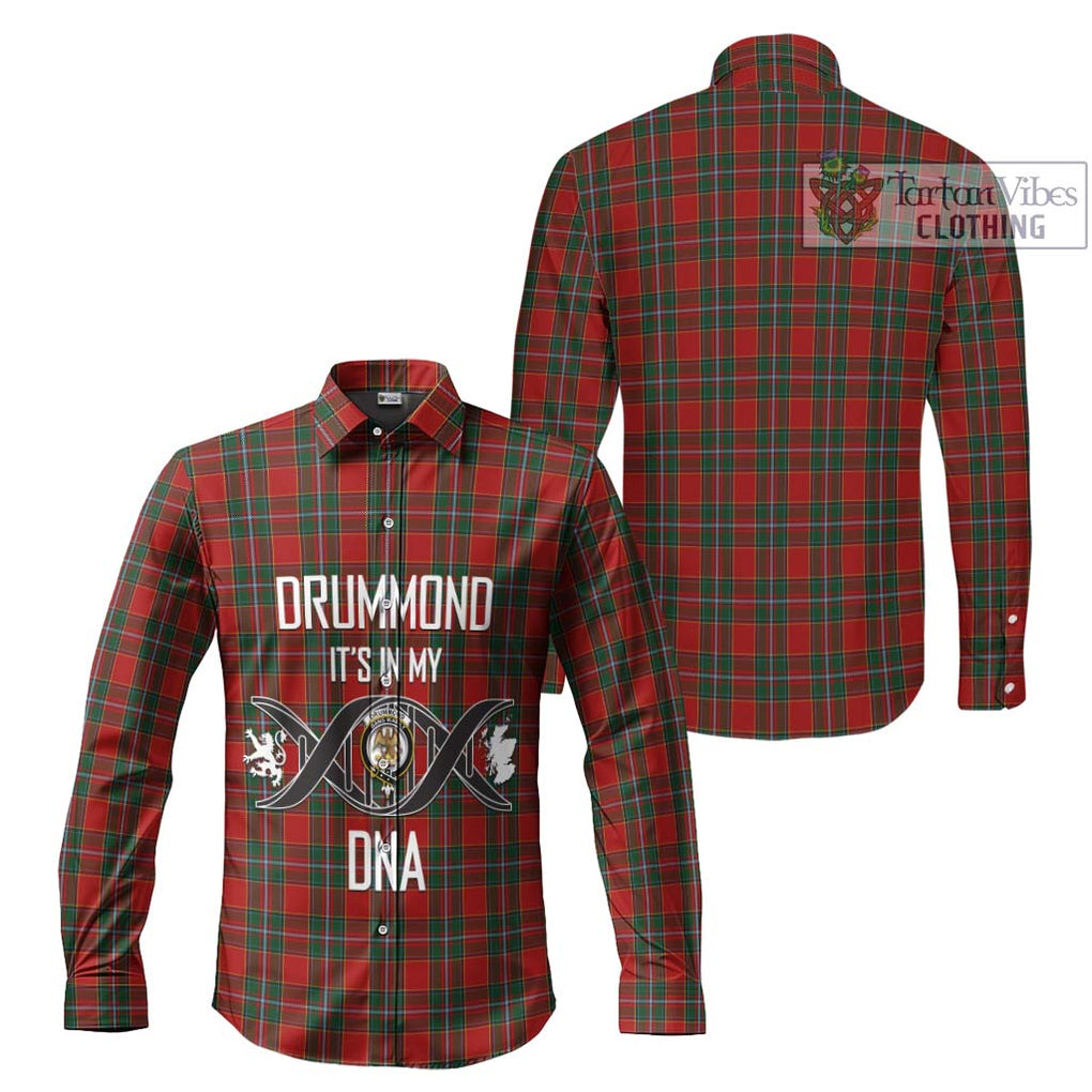 Drummond Ancient Tartan Long Sleeve Button Shirt with Family Crest DNA In Me Style Men's Shirt - Tartanvibesclothing Shop