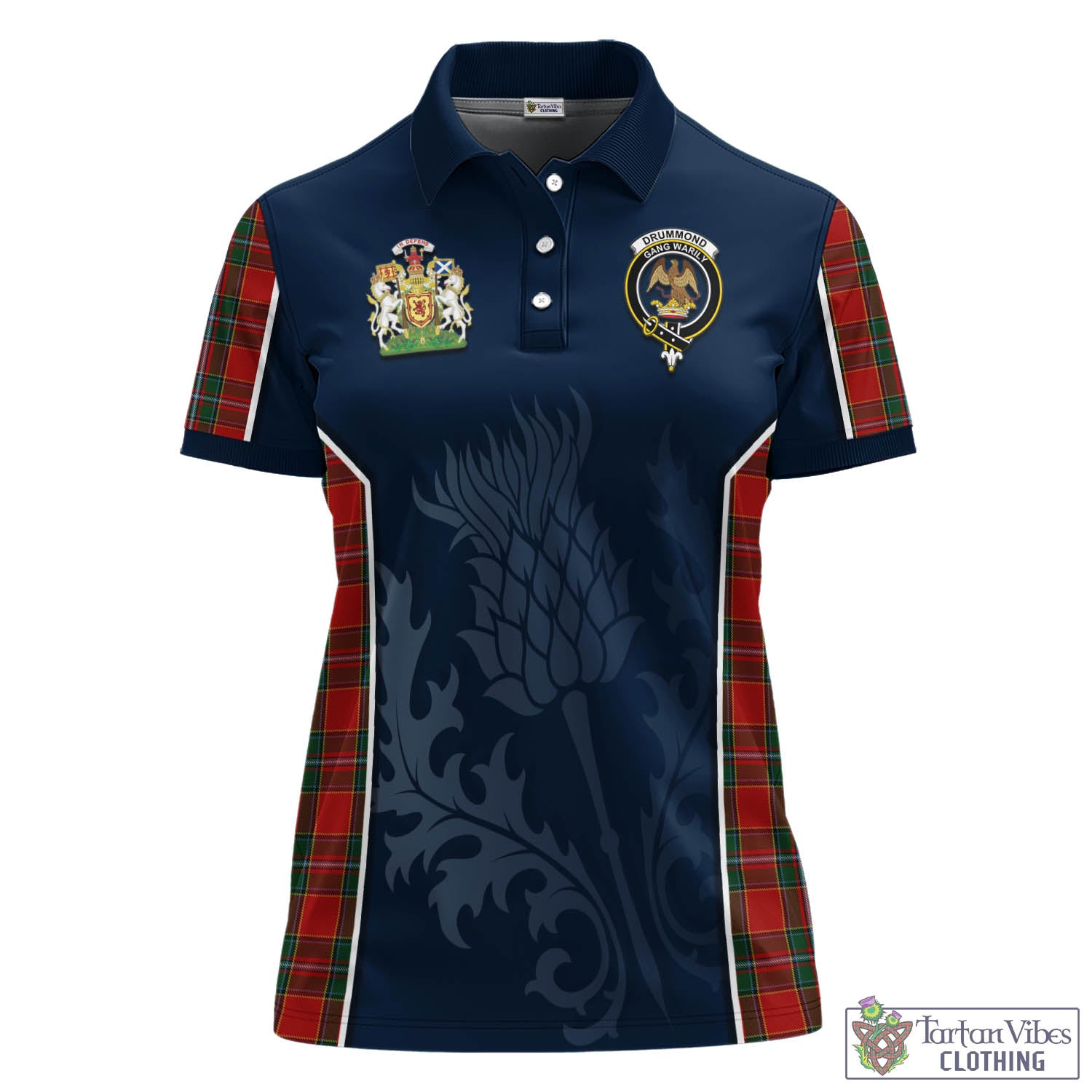 Tartan Vibes Clothing Drummond Ancient Tartan Women's Polo Shirt with Family Crest and Scottish Thistle Vibes Sport Style