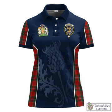 Drummond Ancient Tartan Women's Polo Shirt with Family Crest and Scottish Thistle Vibes Sport Style