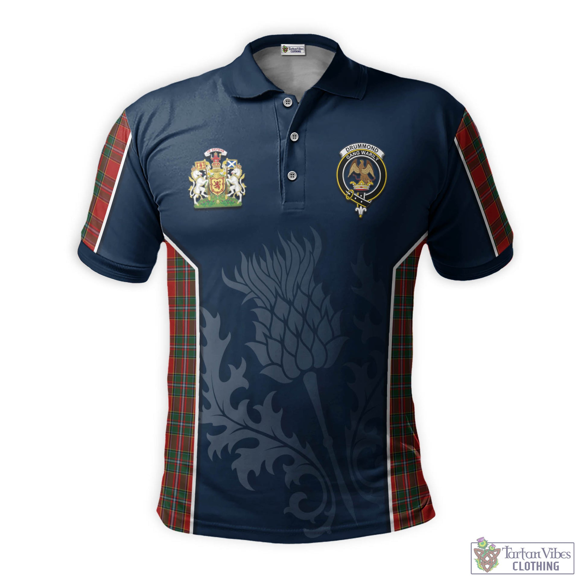 Tartan Vibes Clothing Drummond Ancient Tartan Men's Polo Shirt with Family Crest and Scottish Thistle Vibes Sport Style