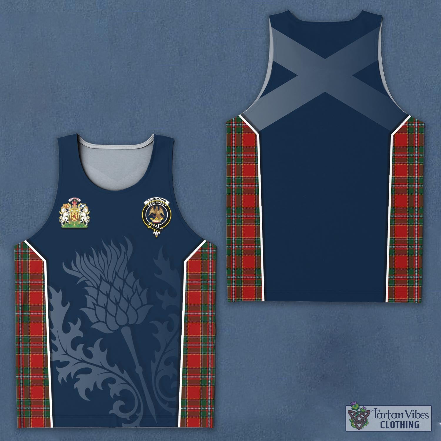 Tartan Vibes Clothing Drummond Ancient Tartan Men's Tanks Top with Family Crest and Scottish Thistle Vibes Sport Style