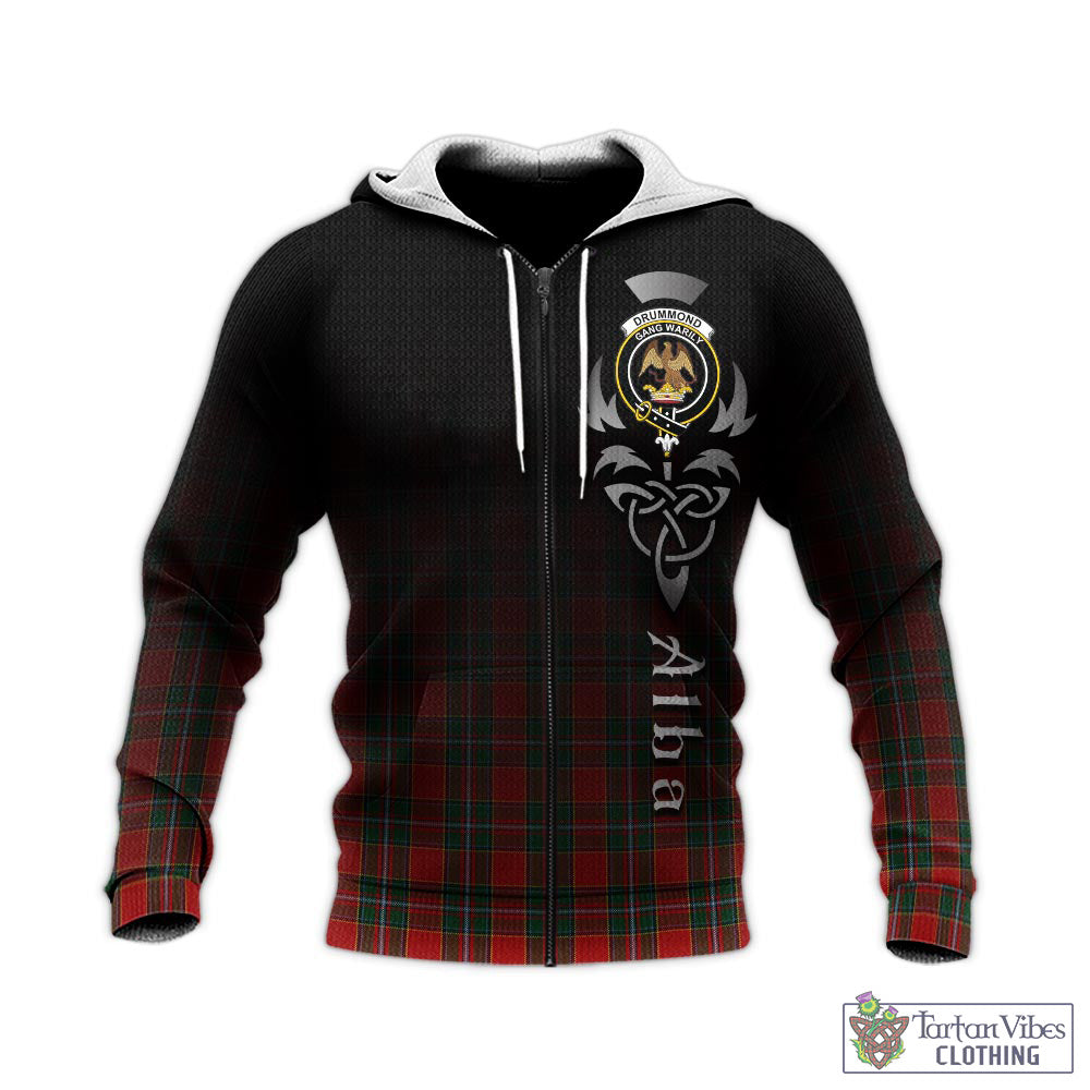 Tartan Vibes Clothing Drummond Ancient Tartan Knitted Hoodie Featuring Alba Gu Brath Family Crest Celtic Inspired