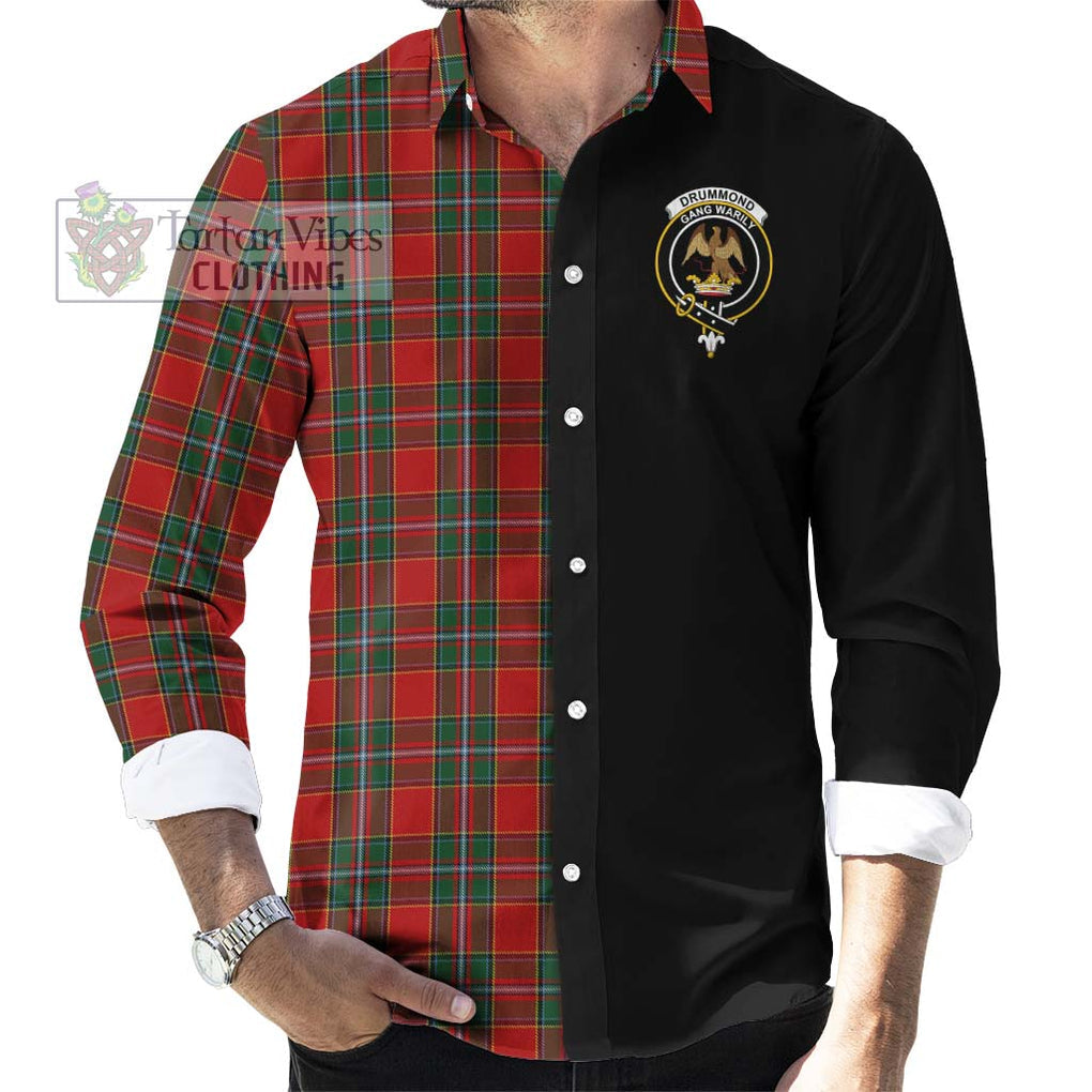 Drummond Ancient Tartan Long Sleeve Button Shirt with Family Crest and Half Of Me Style - Tartanvibesclothing Shop