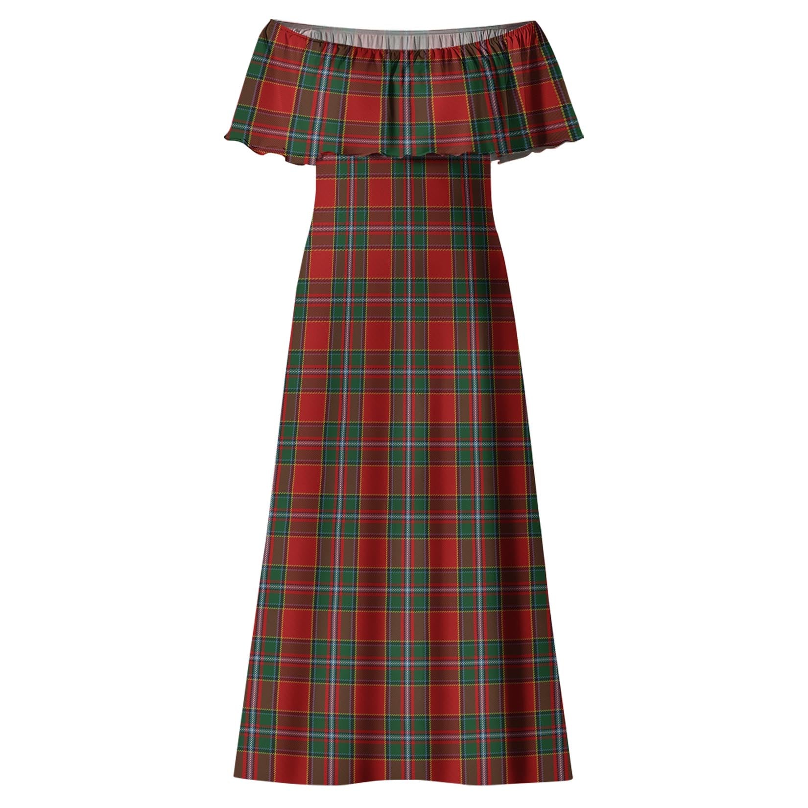 Drummond Ancient Tartan Off Shoulder Long Dress - Tartanvibesclothing