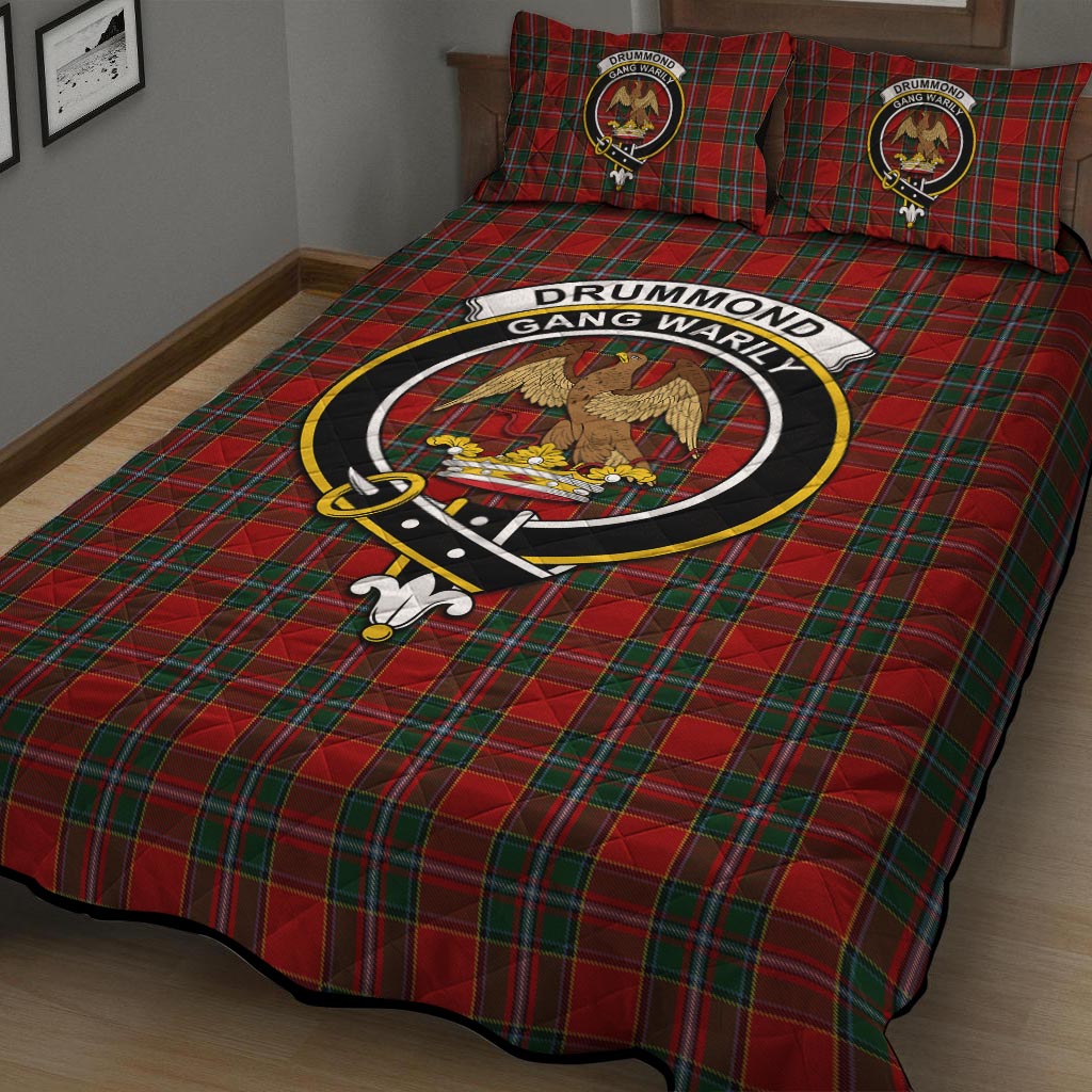 Drummond Ancient Tartan Quilt Bed Set with Family Crest - Tartan Vibes Clothing