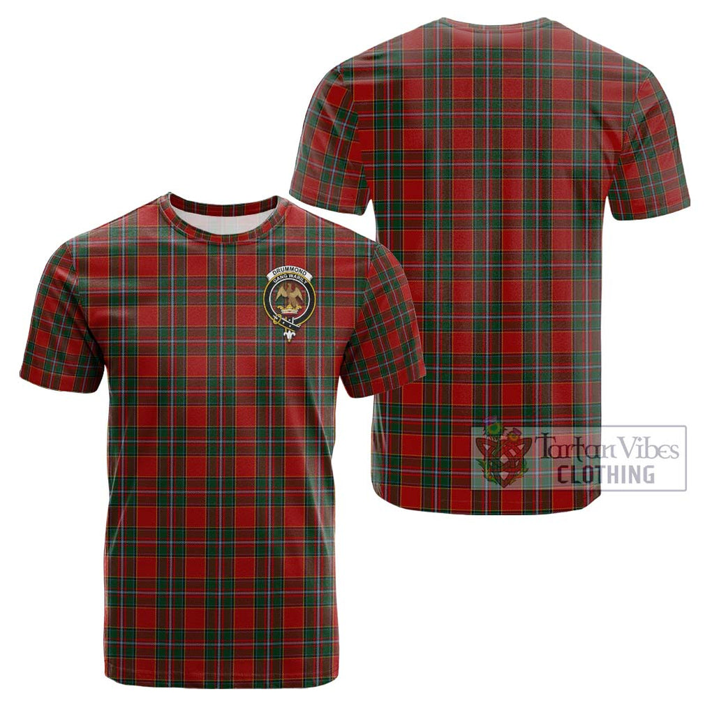 Drummond Ancient Tartan Cotton T-Shirt with Family Crest Kid's Shirt - Tartanvibesclothing Shop