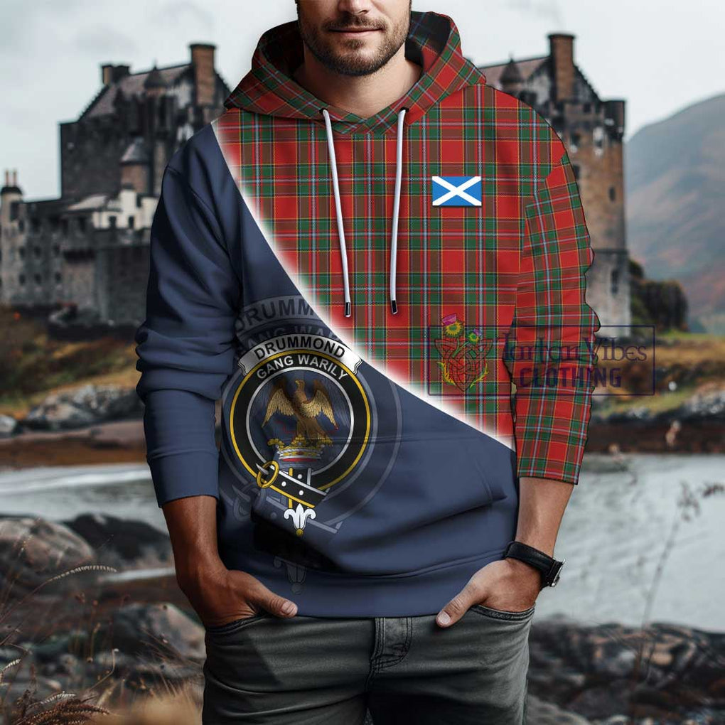 Drummond Ancient Tartan Hoodie with Personalised National Flag and Family Crest Half Style - Tartanvibesclothing Shop