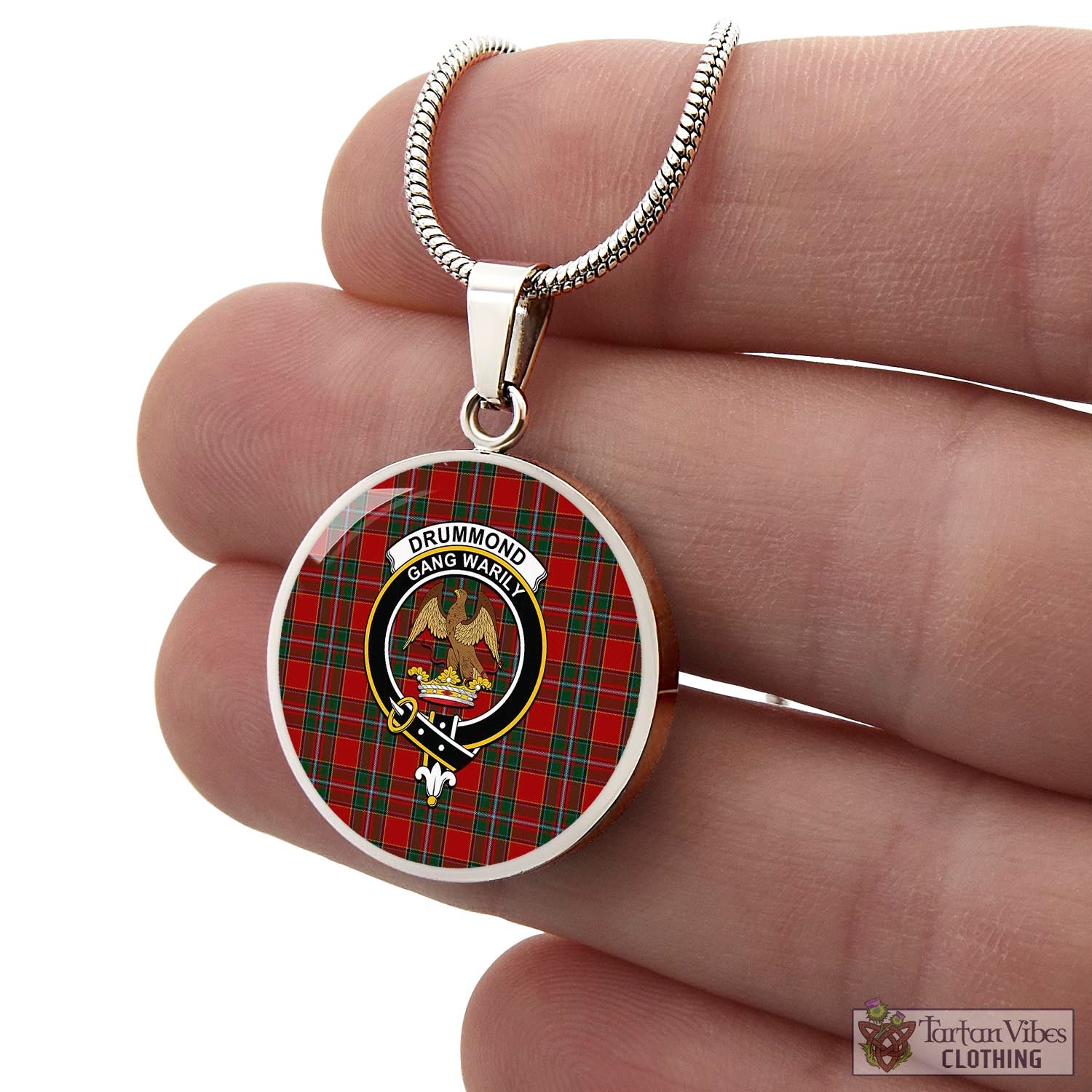 Tartan Vibes Clothing Drummond Ancient Tartan Circle Necklace with Family Crest