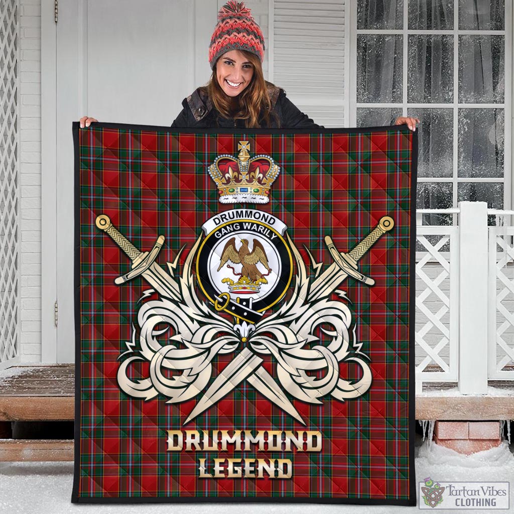 Tartan Vibes Clothing Drummond Ancient Tartan Quilt with Clan Crest and the Golden Sword of Courageous Legacy