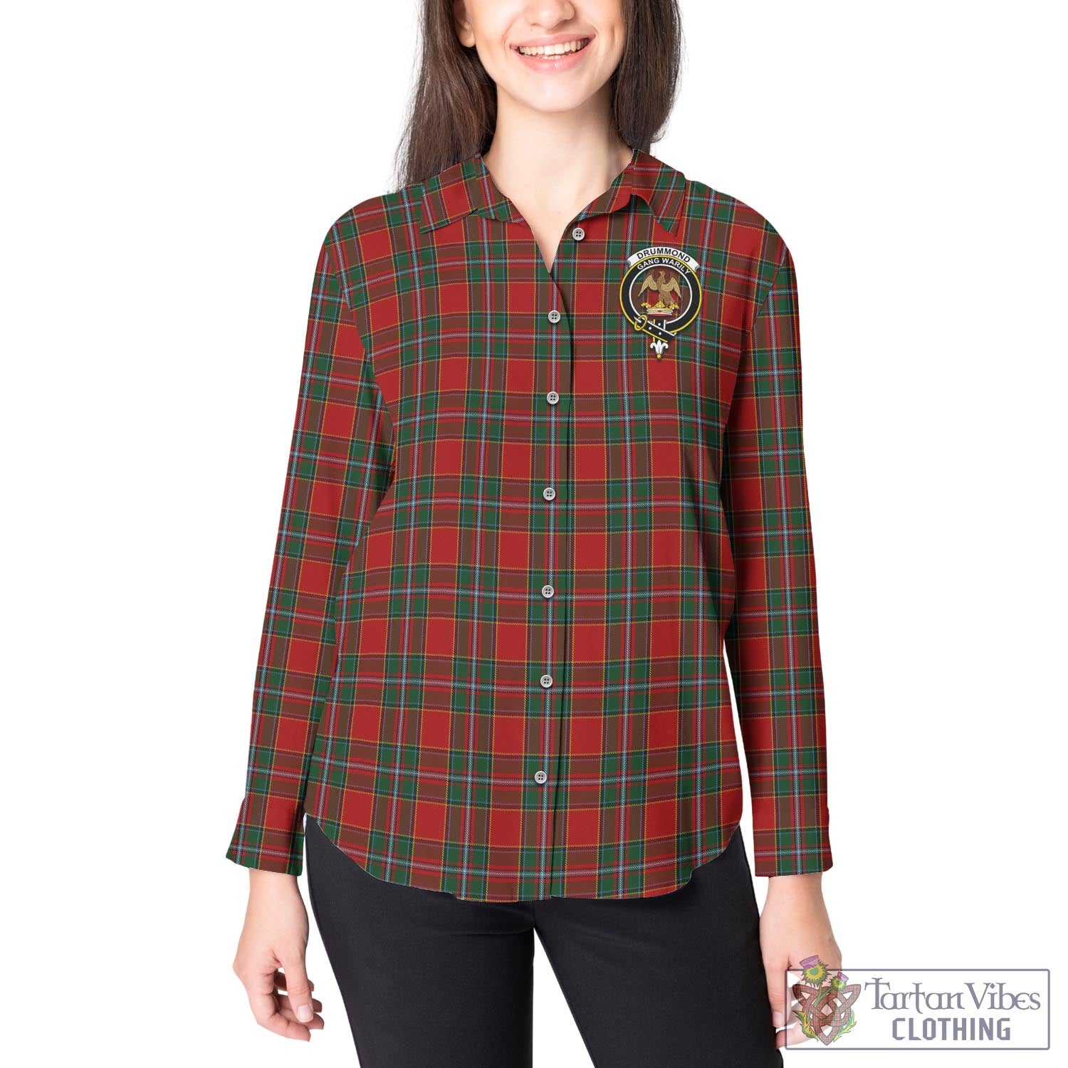 Tartan Vibes Clothing Drummond Ancient Tartan Womens Casual Shirt with Family Crest