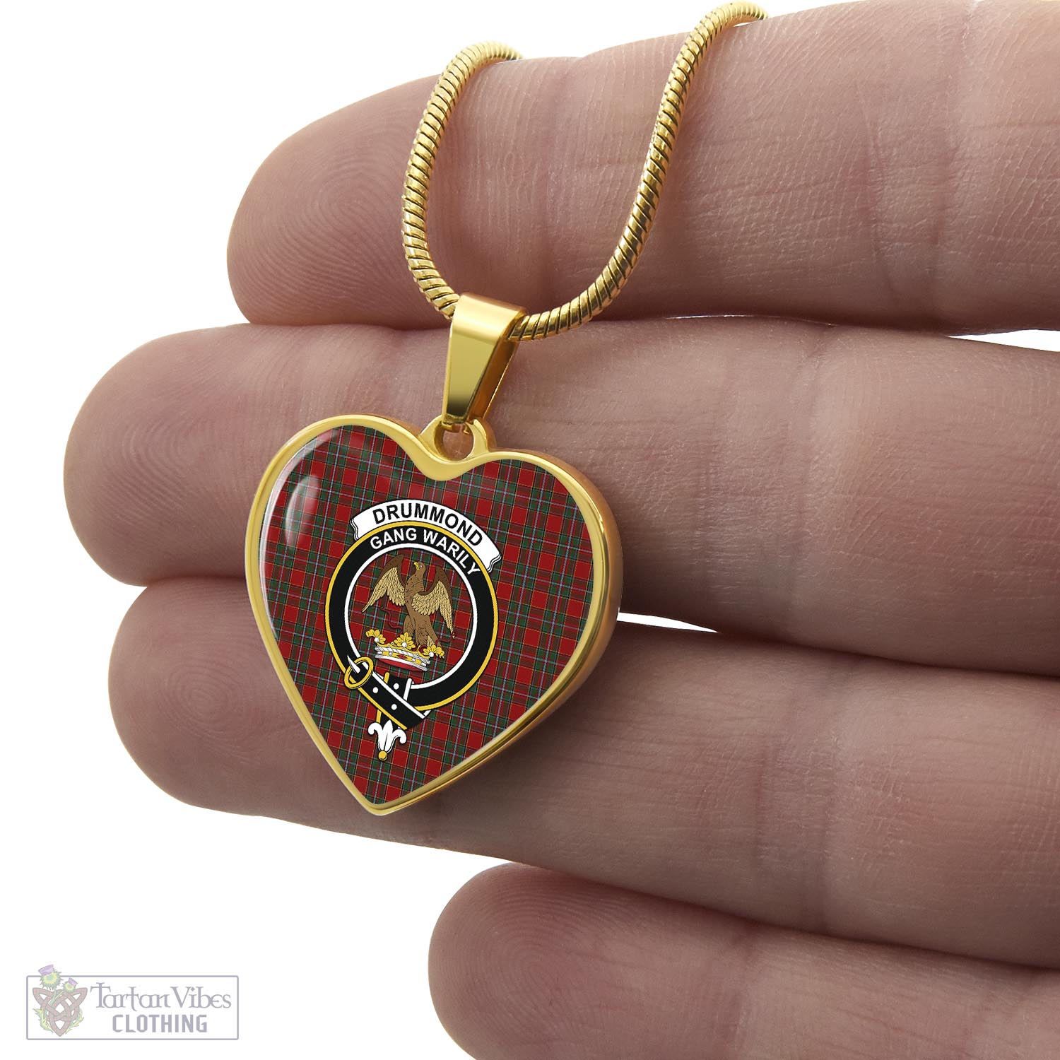 Tartan Vibes Clothing Drummond Ancient Tartan Heart Necklace with Family Crest