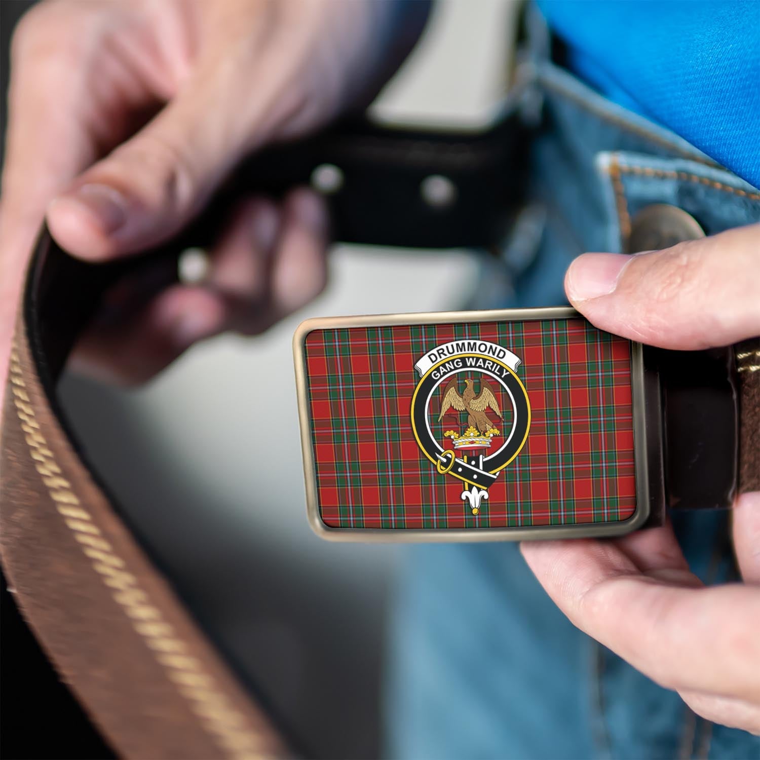 Drummond Ancient Tartan Belt Buckles with Family Crest - Tartan Vibes Clothing