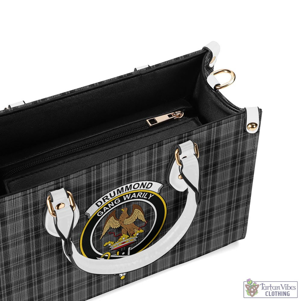 Tartan Vibes Clothing Drummond Grey Tartan Luxury Leather Handbags with Family Crest