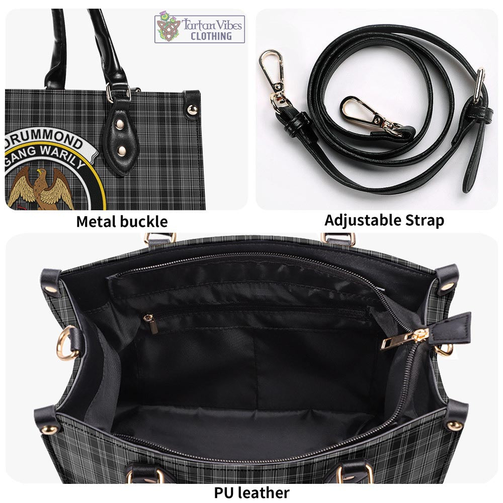 Tartan Vibes Clothing Drummond Grey Tartan Luxury Leather Handbags with Family Crest