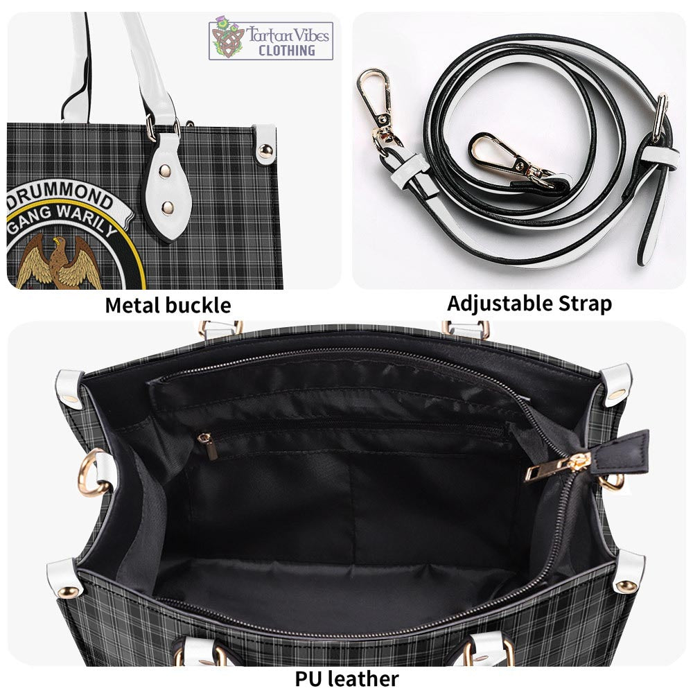 Tartan Vibes Clothing Drummond Grey Tartan Luxury Leather Handbags with Family Crest