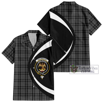 Drummond Grey Tartan Short Sleeve Button Up with Family Crest Circle Style