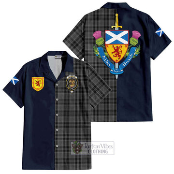 Drummond Grey Tartan Short Sleeve Button Shirt Alba with Scottish Lion Royal Arm Half Style