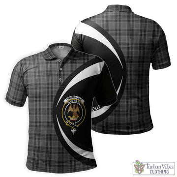 Drummond Grey Tartan Men's Polo Shirt with Family Crest Circle Style