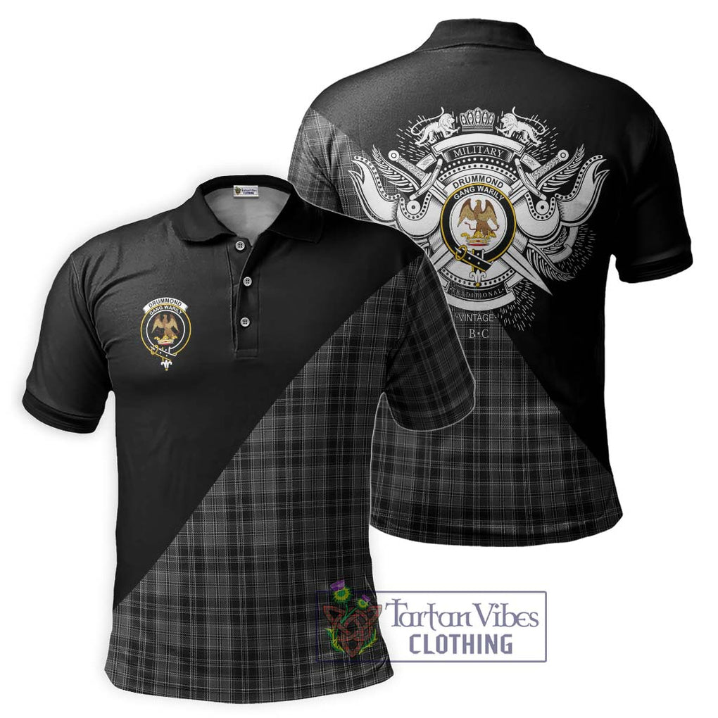 Drummond Grey Tartan Polo Shirt with Family Crest and Military Logo Style Kid - Tartanvibesclothing Shop