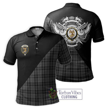 Drummond Grey Tartan Polo Shirt with Family Crest and Military Logo Style