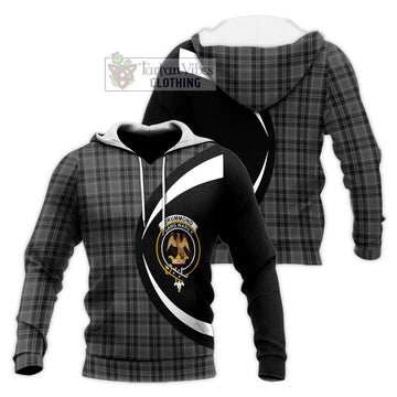 Drummond Grey Tartan Knitted Hoodie with Family Crest Circle Style