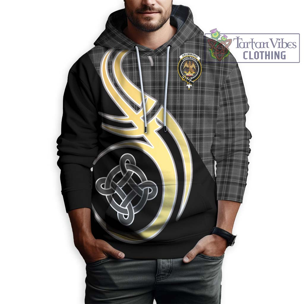 Drummond Grey Tartan Hoodie with Family Crest and Celtic Symbol Style Zip Hoodie - Tartan Vibes Clothing