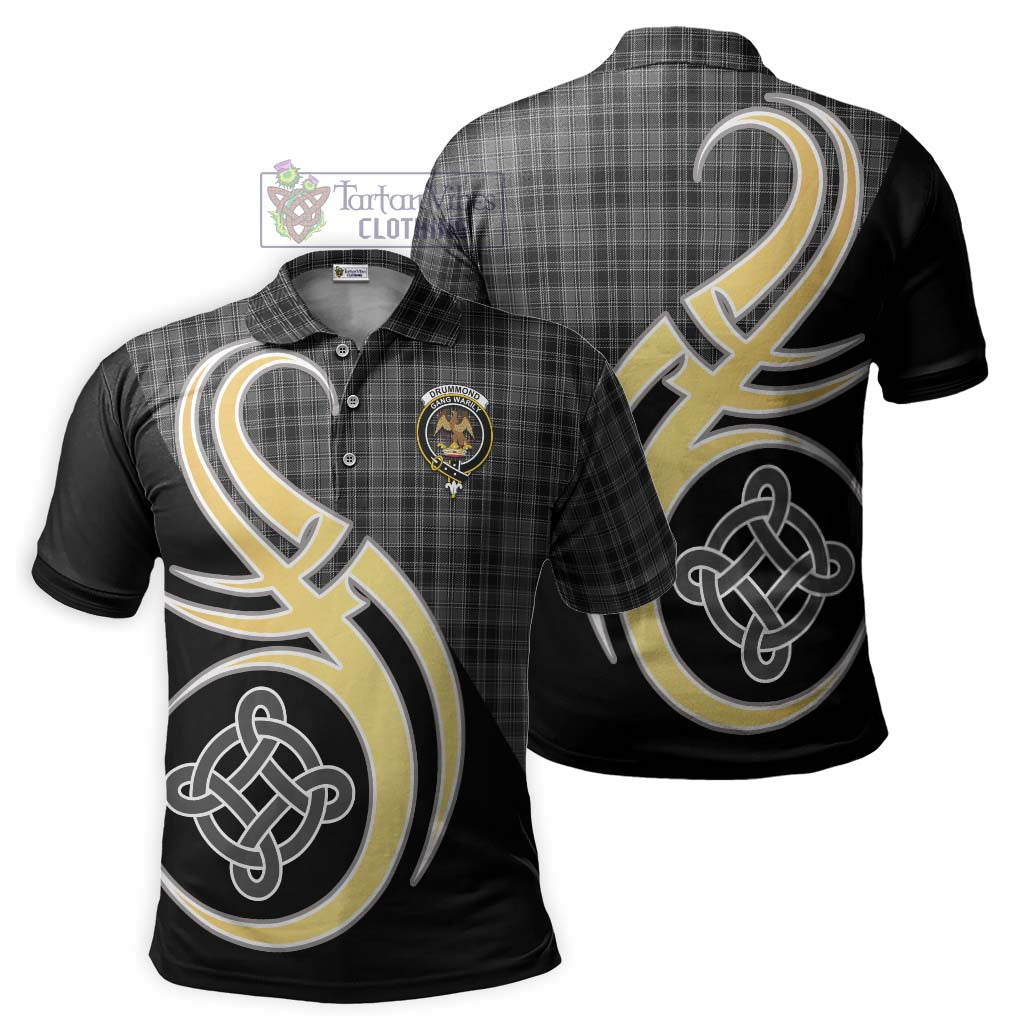 Drummond Grey Tartan Polo Shirt with Family Crest and Celtic Symbol Style Kid - Tartan Vibes Clothing