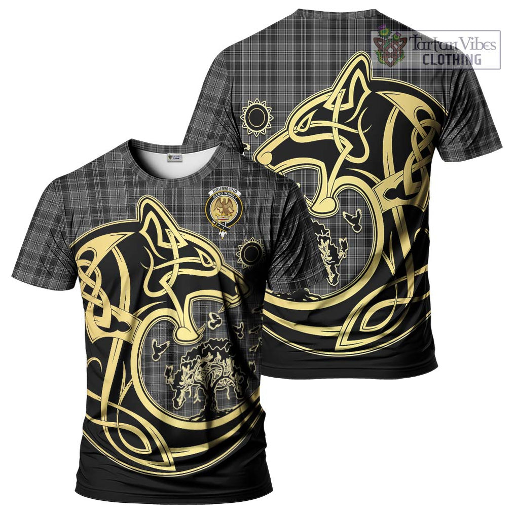 Drummond Grey Tartan T-Shirt with Family Crest Celtic Wolf Style Kid's Shirt - Tartan Vibes Clothing