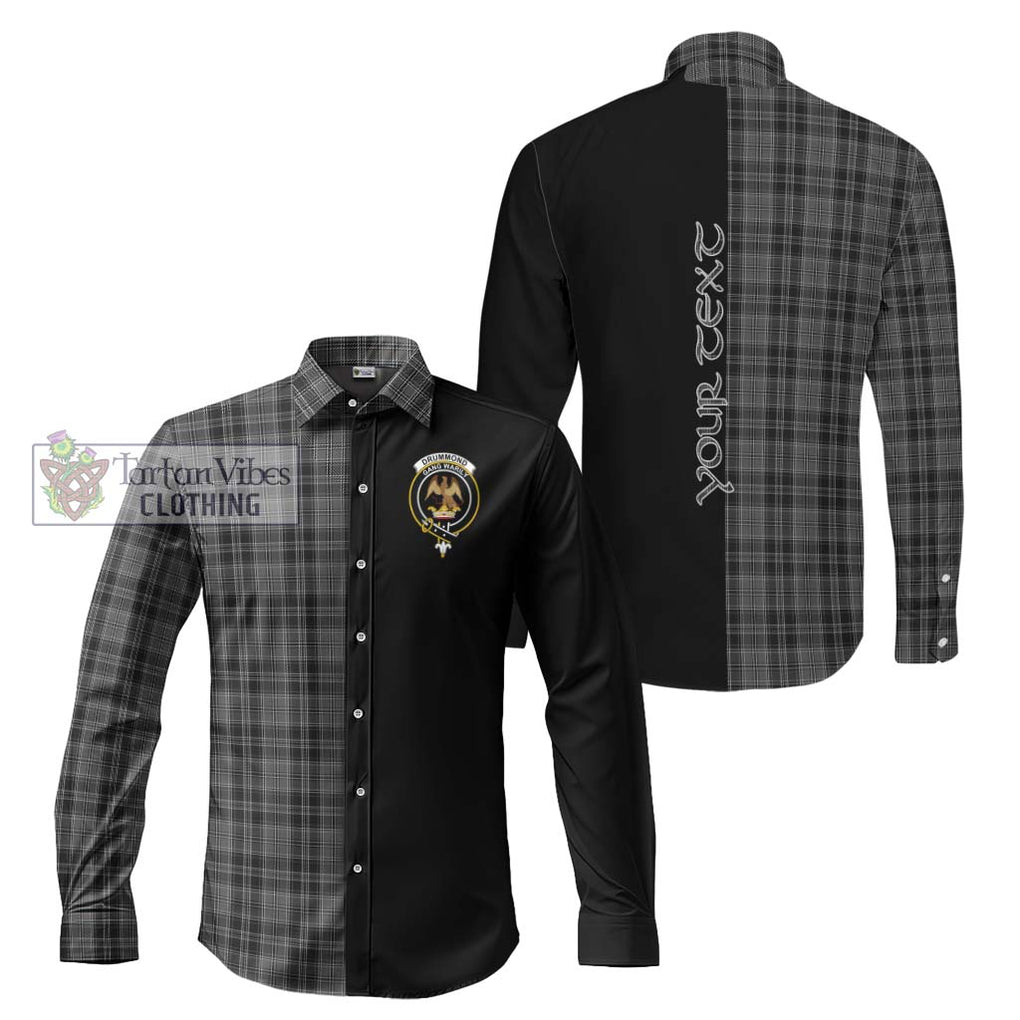 Drummond Grey Tartan Long Sleeve Button Shirt with Family Crest and Half Of Me Style Men's Shirt S - Tartanvibesclothing Shop