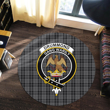 Drummond Grey Tartan Round Rug with Family Crest