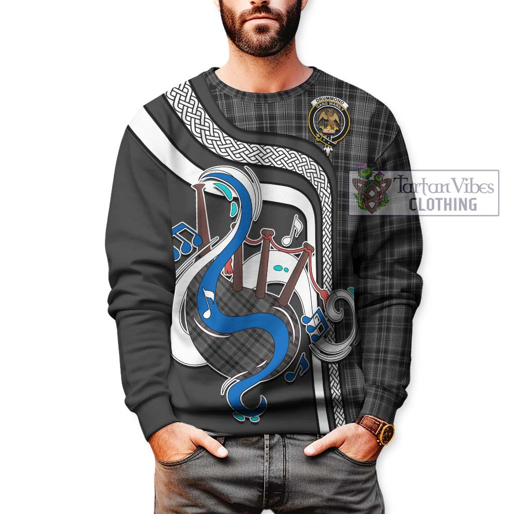 Tartan Vibes Clothing Drummond Grey Tartan Sweatshirt with Epic Bagpipe Style