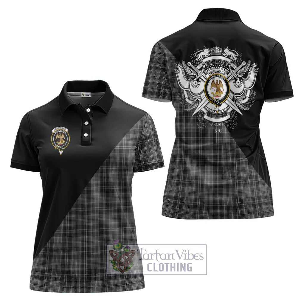 Drummond Grey Tartan Women's Polo Shirt with Family Crest and Military Logo Style Women - Tartanvibesclothing Shop