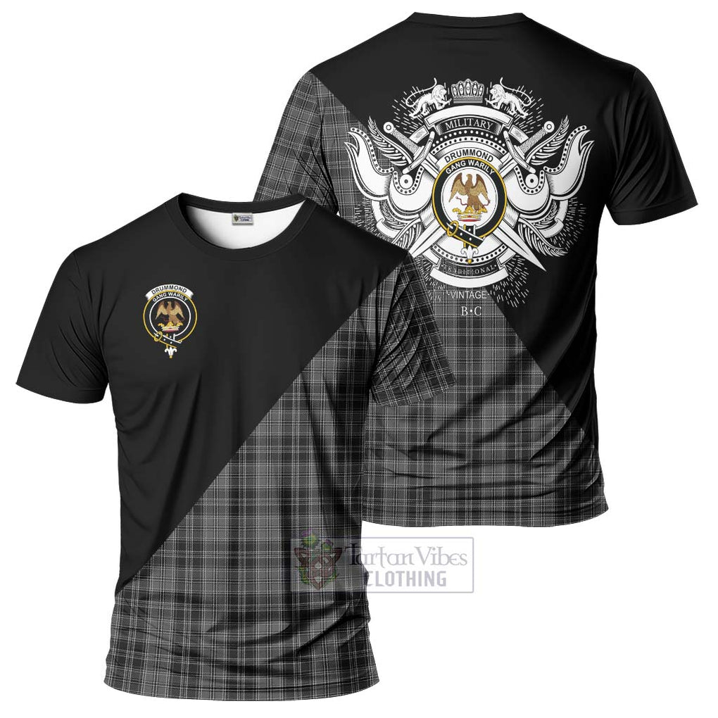 Drummond Grey Tartan T-Shirt with Family Crest and Military Logo Style Kid's Shirt - Tartanvibesclothing Shop